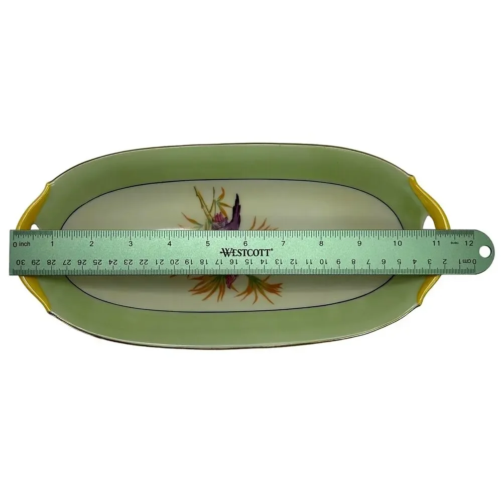 Antique 1920's Moschendorf Bavaria‎ Green Yellow Birds Platter/Celery Dish